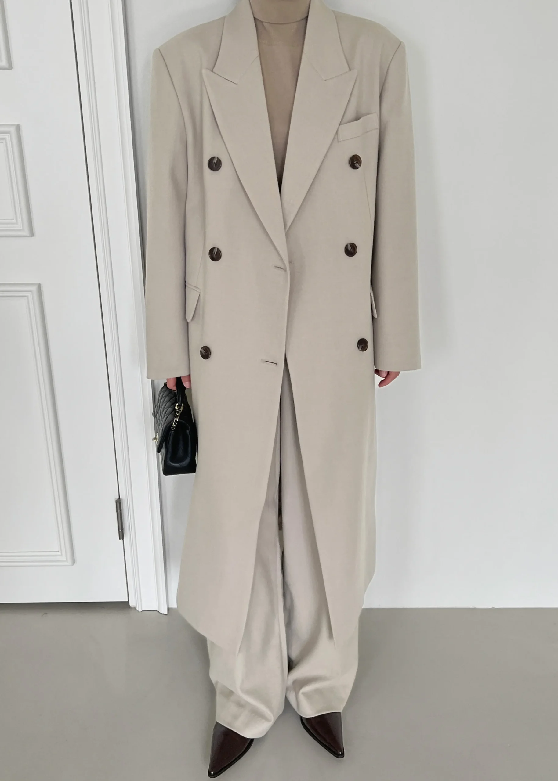The Frankie Shop Vance Double Breasted Coat Beige New
