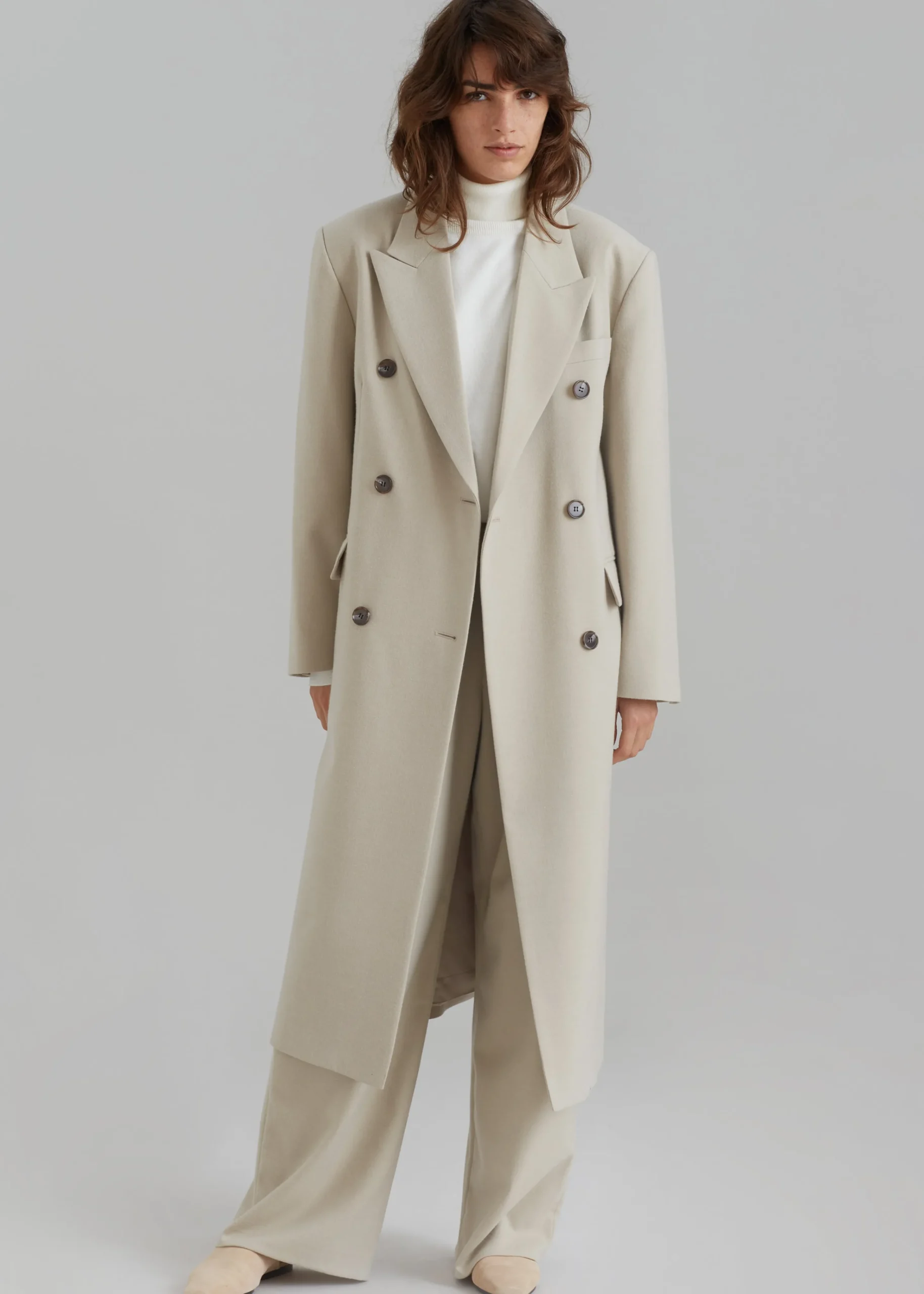 The Frankie Shop Vance Double Breasted Coat Beige New