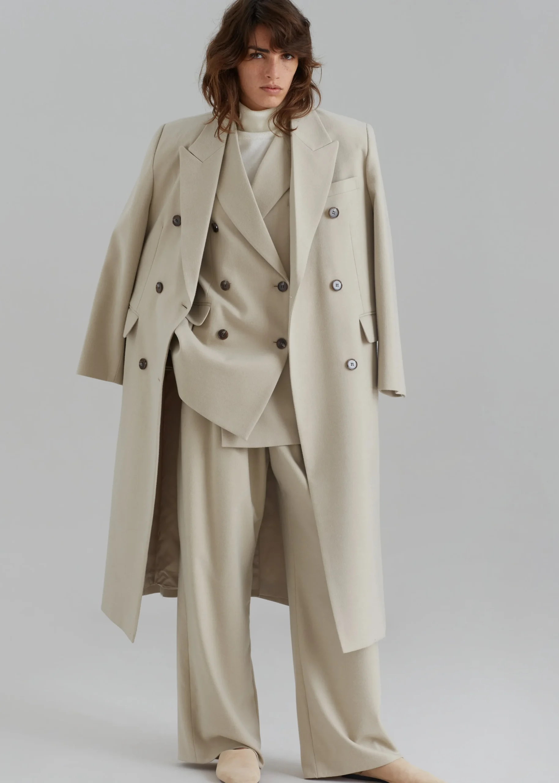 The Frankie Shop Vance Double Breasted Coat Beige New
