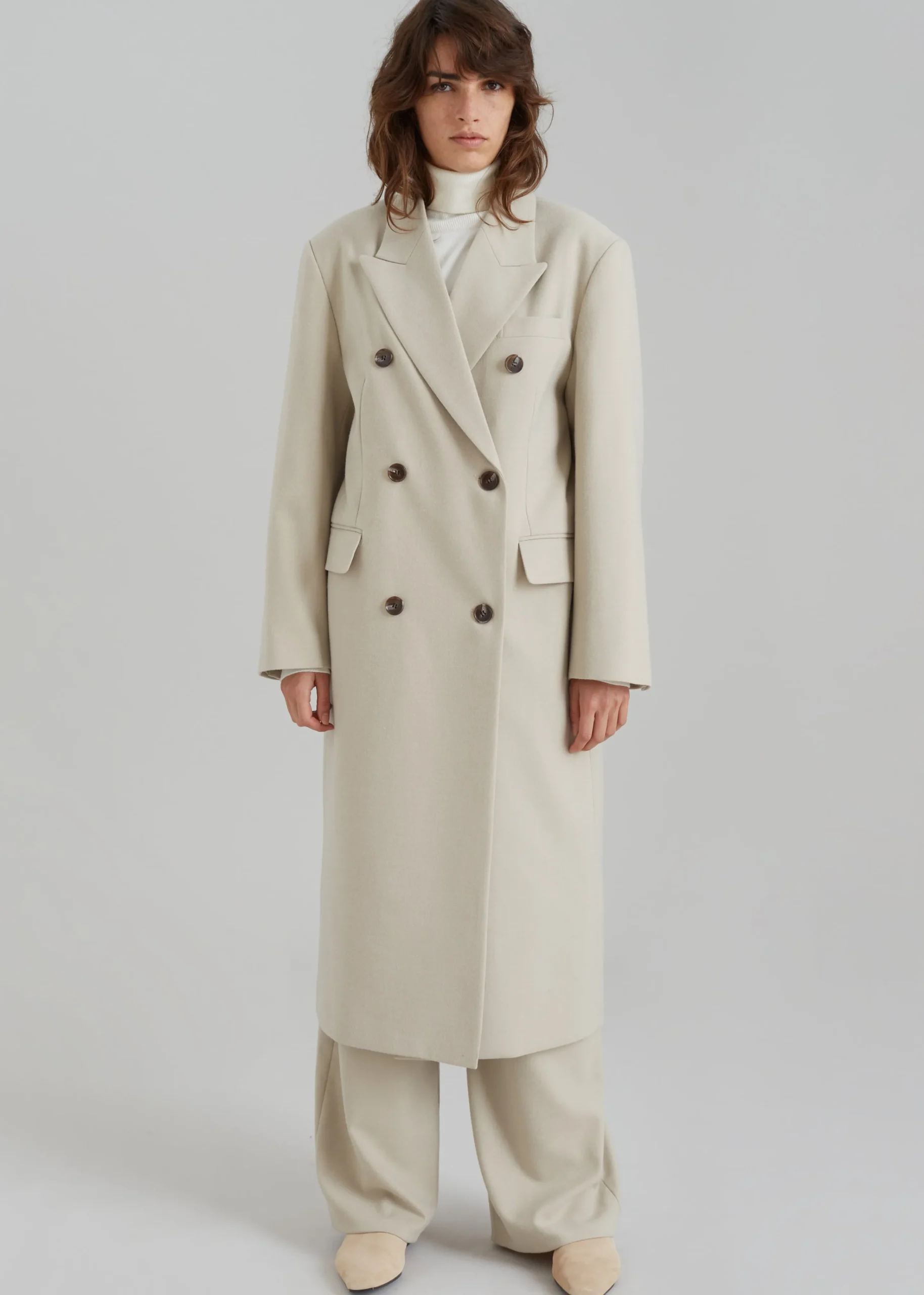 The Frankie Shop Vance Double Breasted Coat Beige New