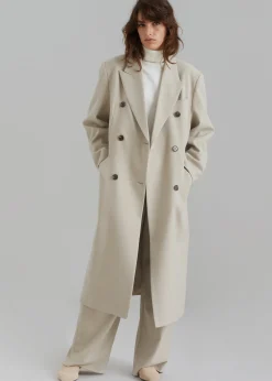 The Frankie Shop Vance Double Breasted Coat Beige New