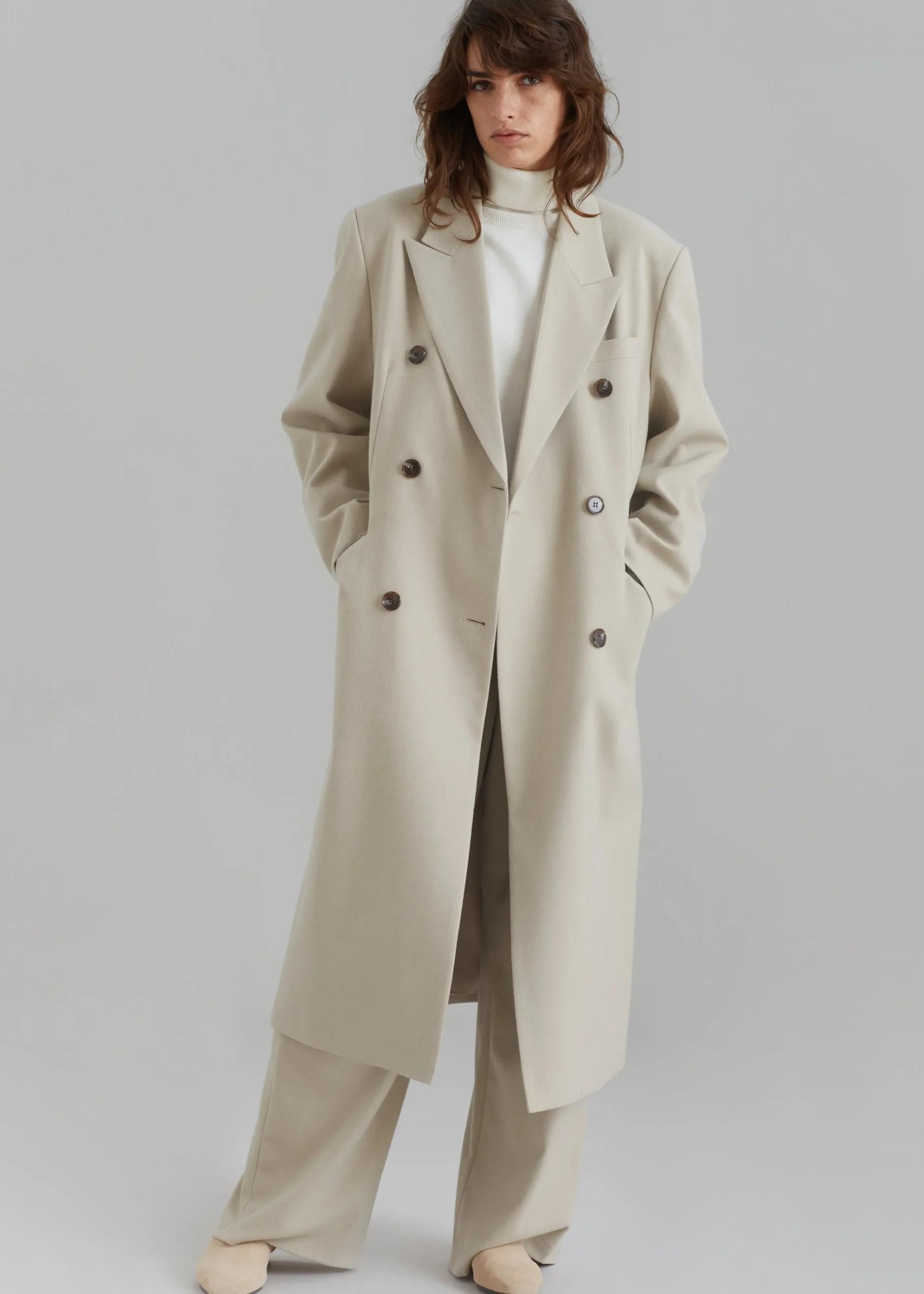 The Frankie Shop Vance Double Breasted Coat Beige New