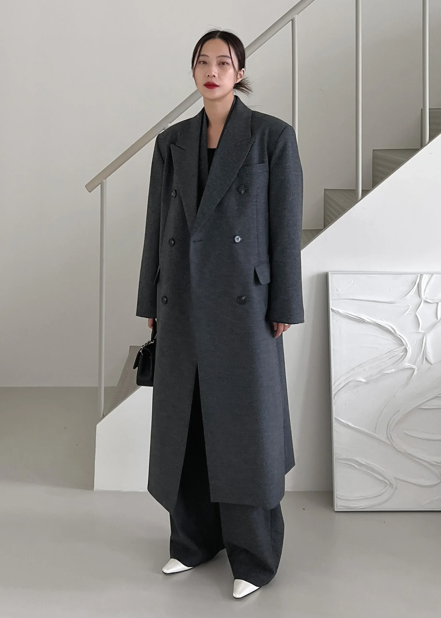 The Frankie Shop Vance Double Breasted Coat Charcoal New