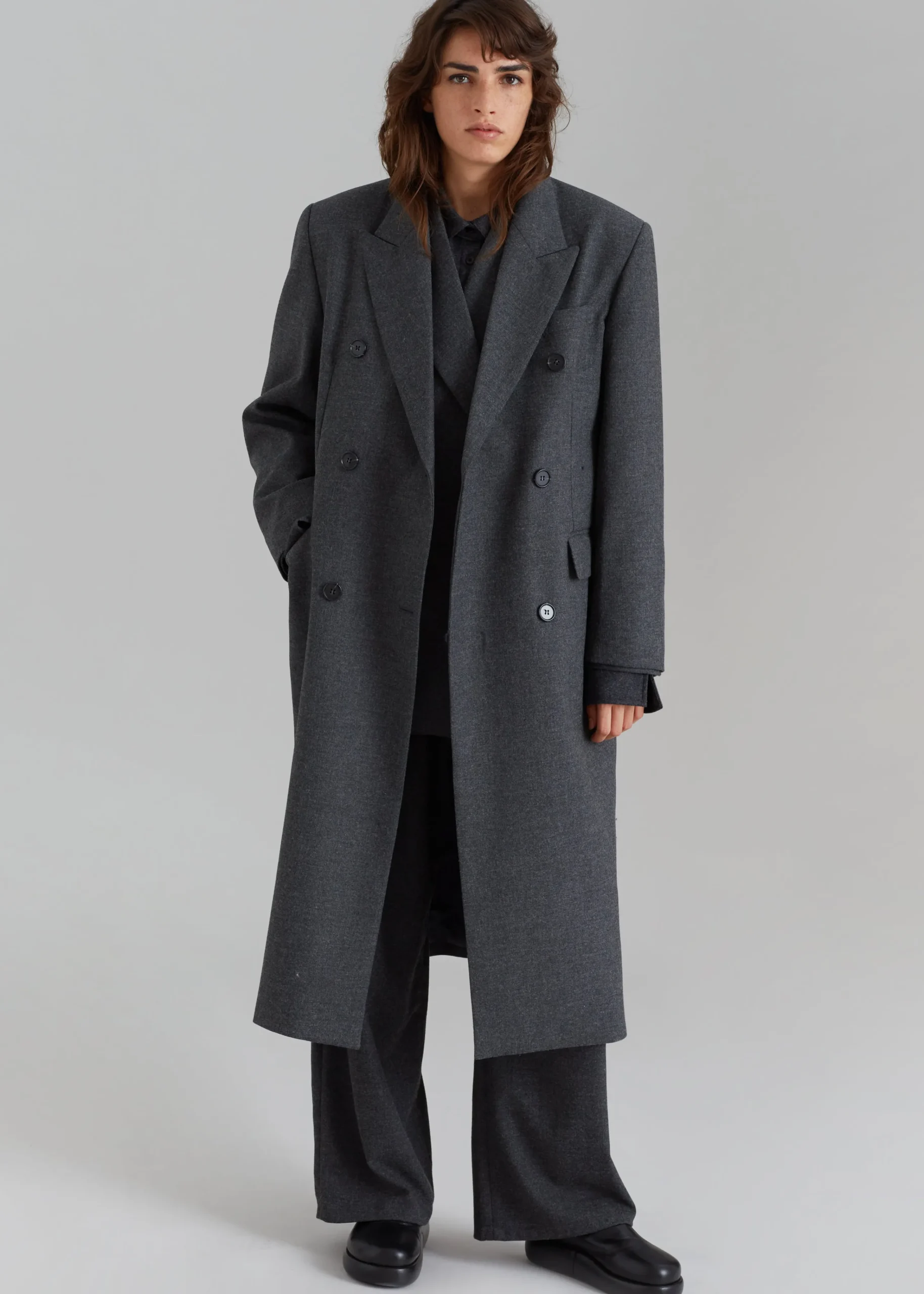The Frankie Shop Vance Double Breasted Coat Charcoal New