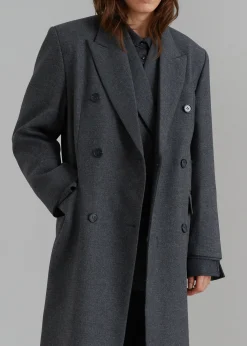 The Frankie Shop Vance Double Breasted Coat Charcoal New