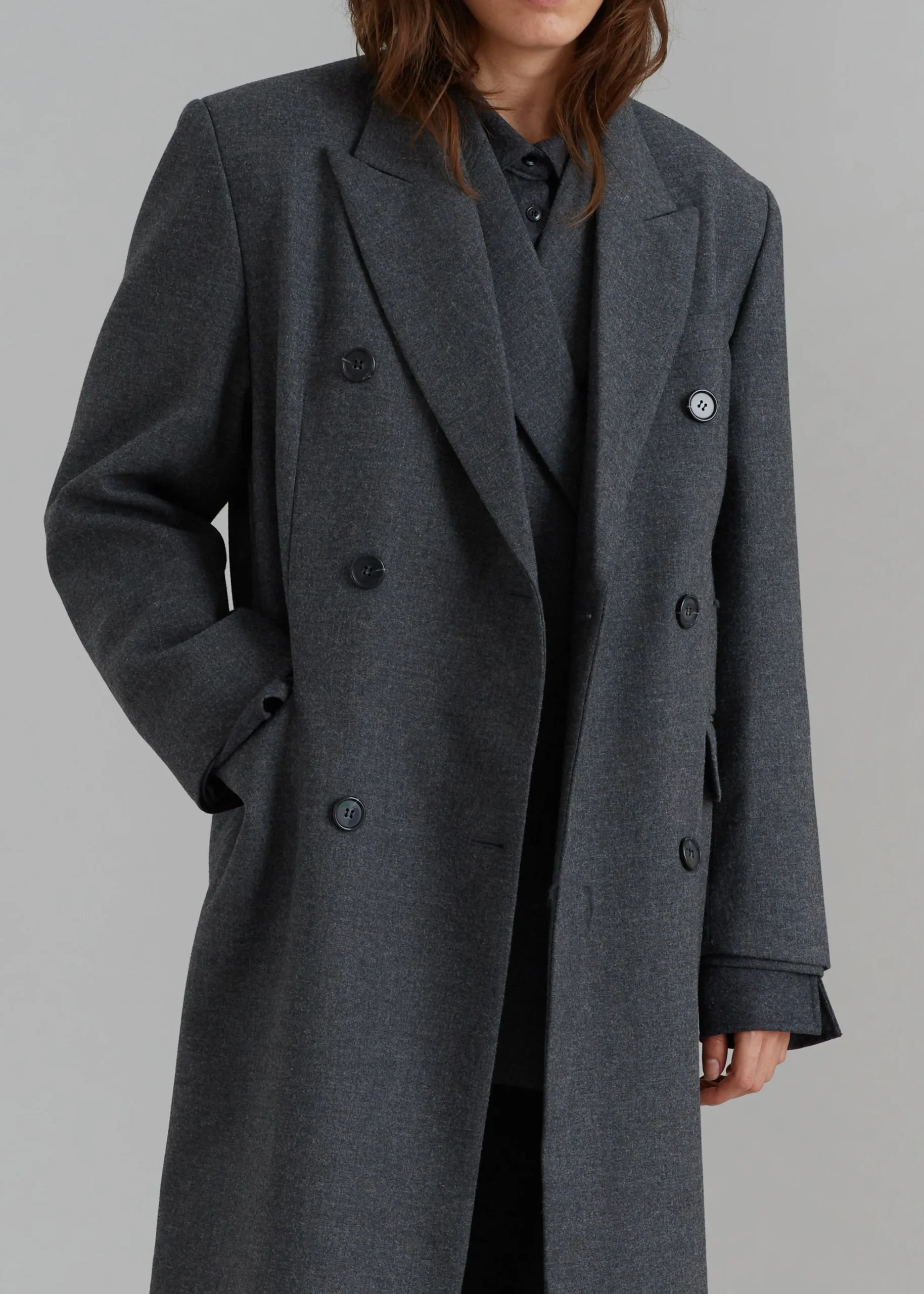 The Frankie Shop Vance Double Breasted Coat Charcoal New