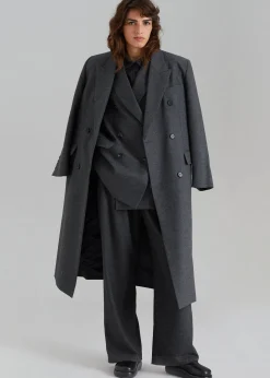 The Frankie Shop Vance Double Breasted Coat Charcoal New