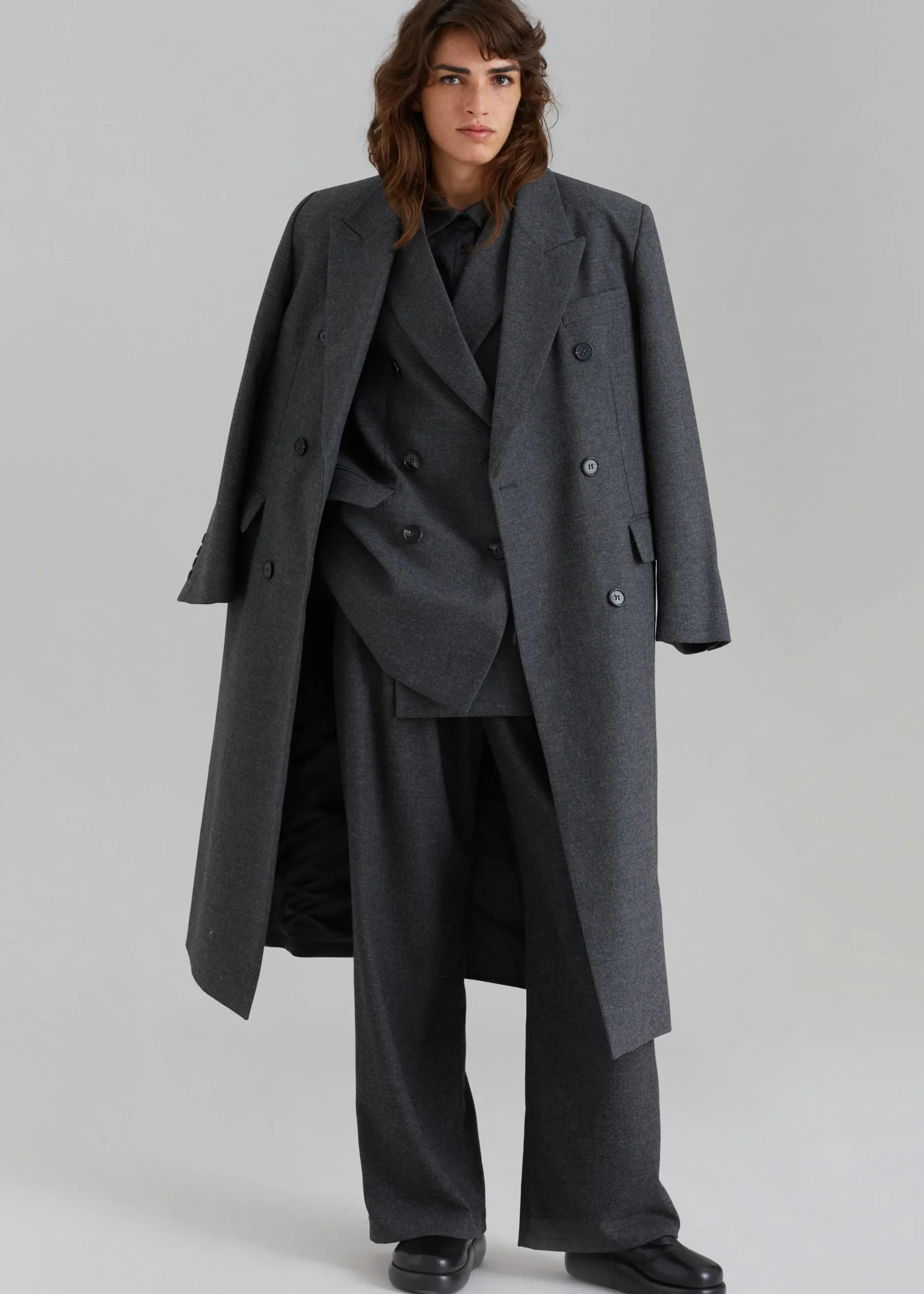 The Frankie Shop Vance Double Breasted Coat Charcoal New