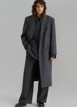 The Frankie Shop Vance Double Breasted Coat Charcoal New