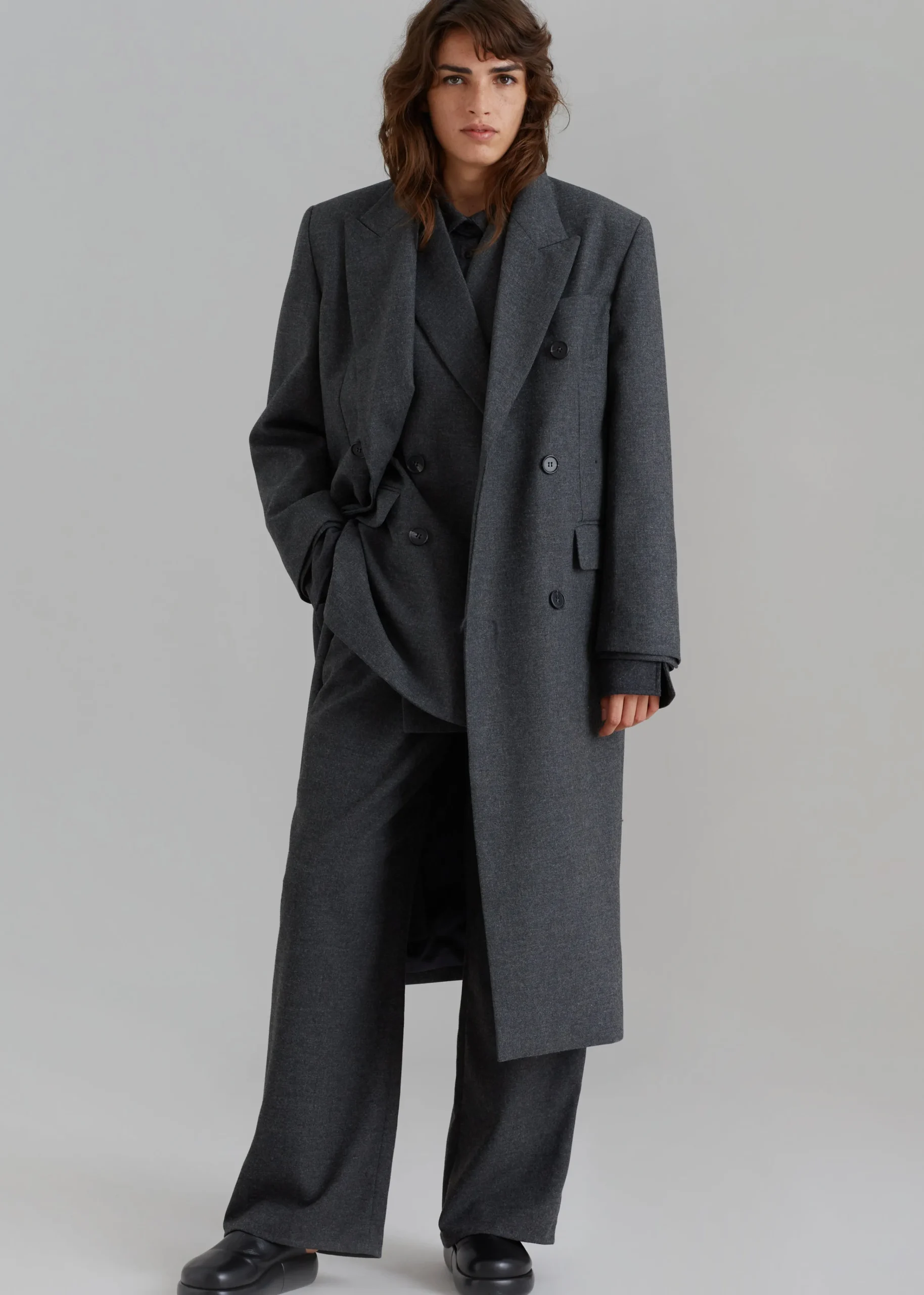 The Frankie Shop Vance Double Breasted Coat Charcoal New