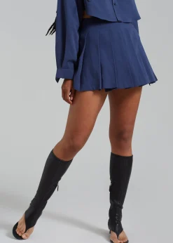 The Frankie Shop Venus Pleated Skirt Navy Online