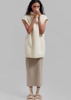 The Frankie Shop Vira Sleeveless Knit Turtleneck Cream