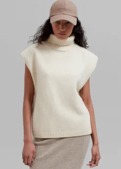 The Frankie Shop Vira Sleeveless Knit Turtleneck Cream