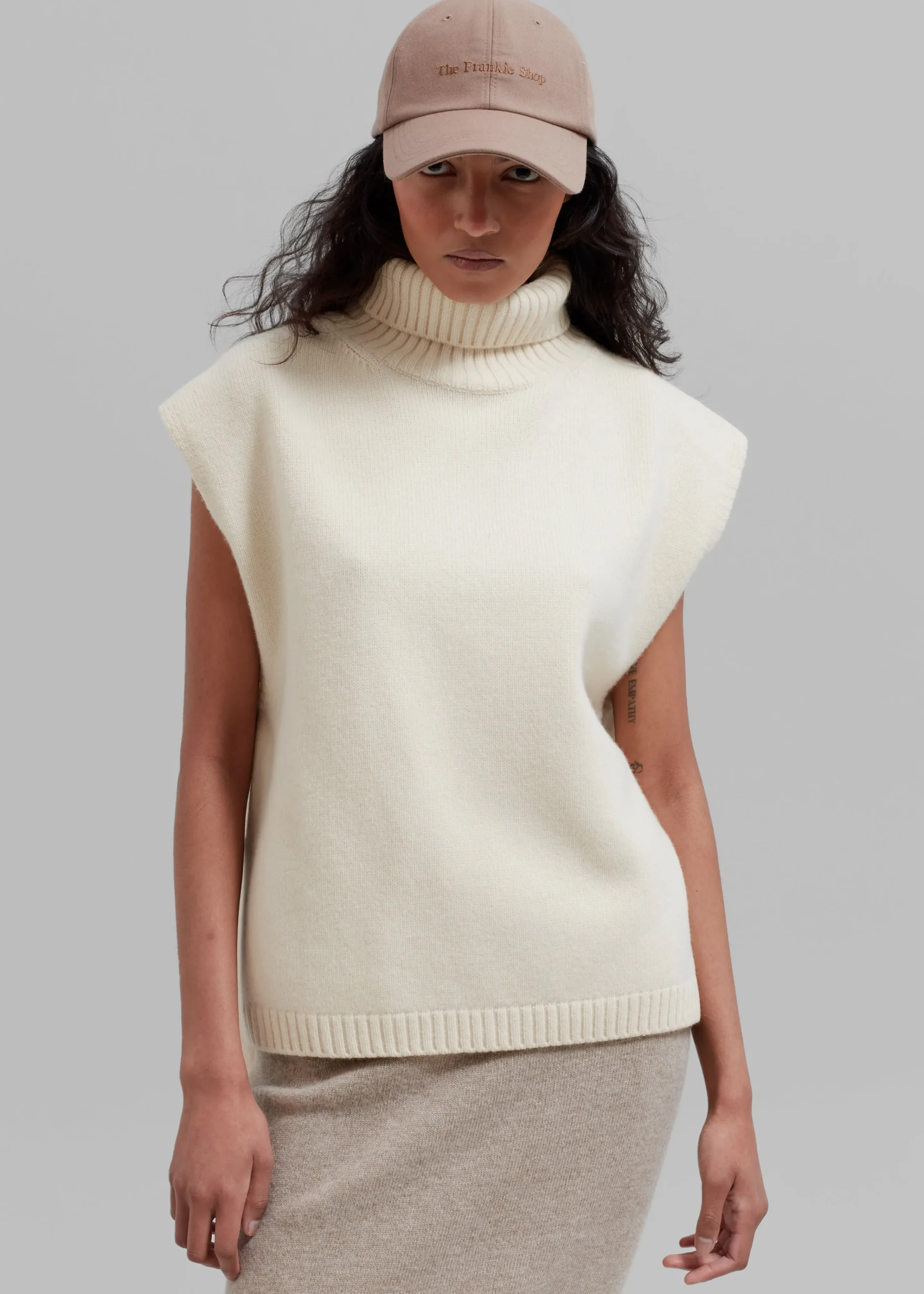 The Frankie Shop Vira Sleeveless Knit Turtleneck Cream