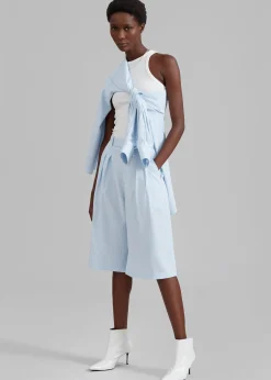 The Frankie Shop Vivian Fluid Pleated Bermuda Shorts Blue Pinstripe Discount