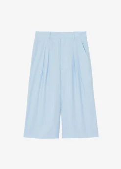 The Frankie Shop Vivian Fluid Pleated Bermuda Shorts Blue Pinstripe Discount