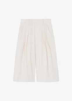 The Frankie Shop Vivian Fluid Pleated Bermuda Shorts Beige Pinstripe New