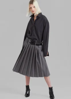 The Frankie Shop Wednesday Belted Pleated Skirt Dark Grey Melange Sale