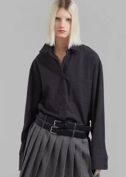 The Frankie Shop Wednesday Belted Pleated Skirt Dark Grey Melange Sale