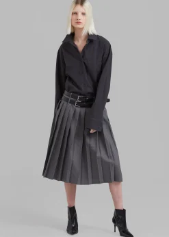 The Frankie Shop Wednesday Belted Pleated Skirt Dark Grey Melange Sale