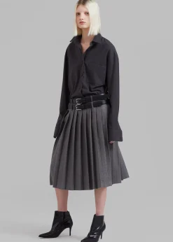The Frankie Shop Wednesday Belted Pleated Skirt Dark Grey Melange Sale