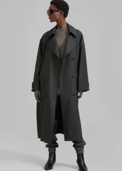 The Frankie Shop Willow Trench Coat Dark Olive Outlet