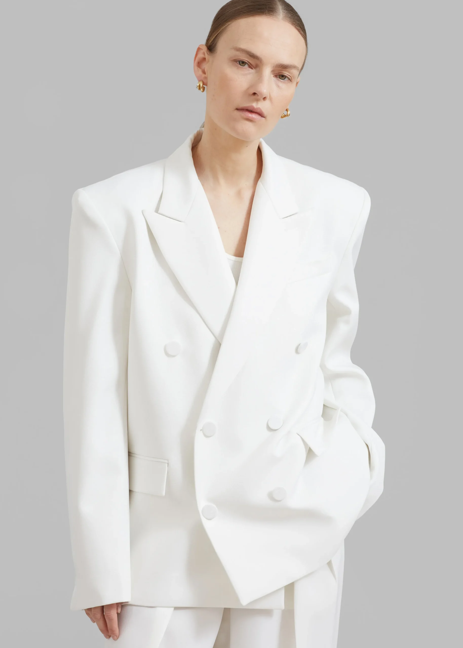 The Frankie Shop Zia Covered Buttons Blazer White Discount